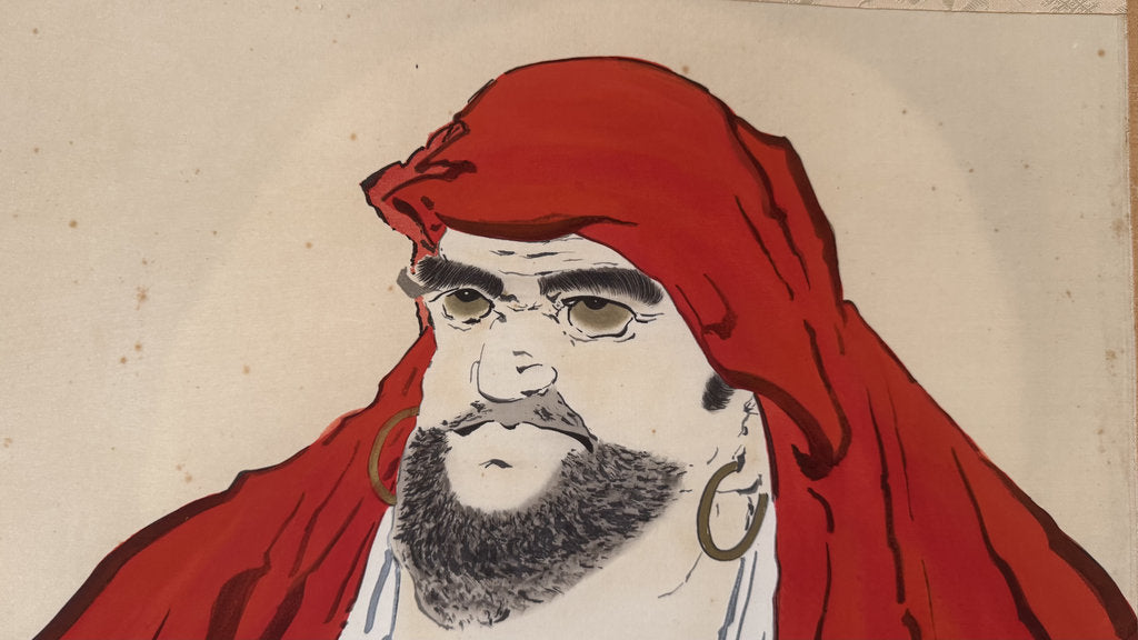 Vintage Japanese Hanging Scroll — Daruma (Bodhidharma) Portrait — Zenga-Style Nihonga — Signed Dōjin — Zen Buddhist Art