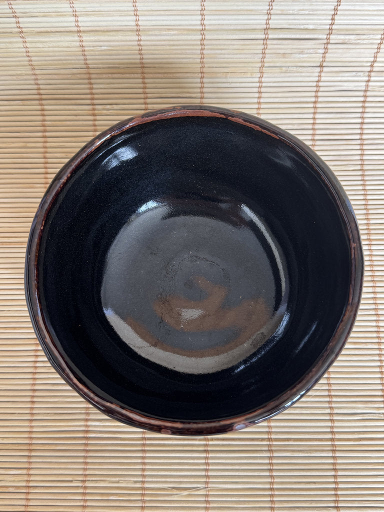 Kuro Glazed Hirazukuri Chawan | Showa Studio | Seto-kuro Style | Summer Tea Bowl