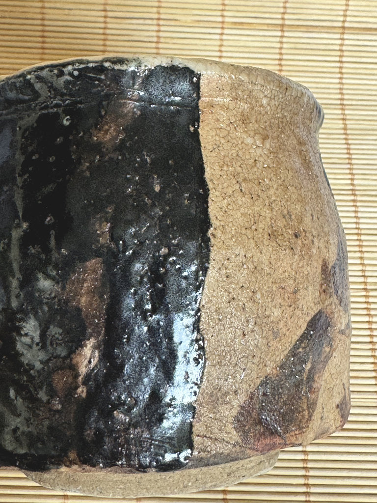 Kuro-Oribe Chawan Tea Bowl | Showa Studio | Half Black Iron Glaze | Furuta Aesthetic