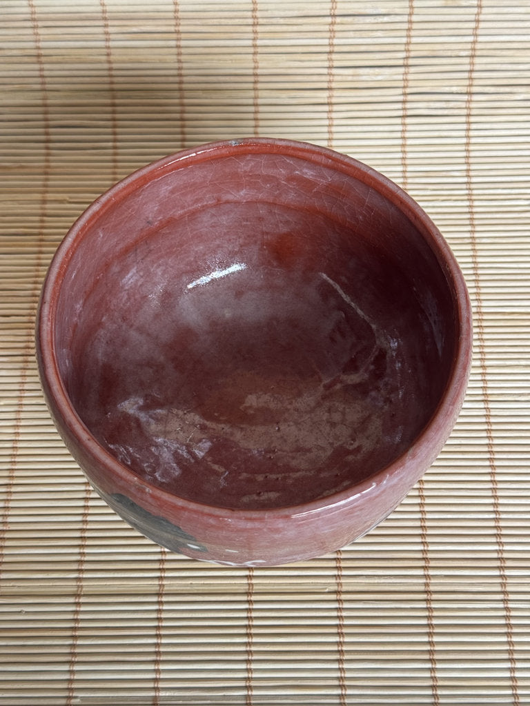 Kenzan-Style Aka Chawan | Ariso Wave & Rock | Red Iron Glaze | Kyō-yaki Tradition