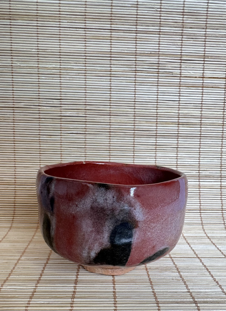 Kenzan School Aka Chawan | Copper-Red Yōhen | Gray-Black Blotch | Autumn Tea Bowl