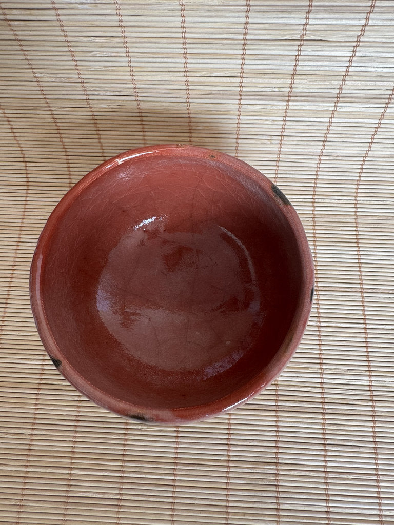Kenzan School Aka Chawan | Copper-Red Yōhen | Gray-Black Blotch | Autumn Tea Bowl