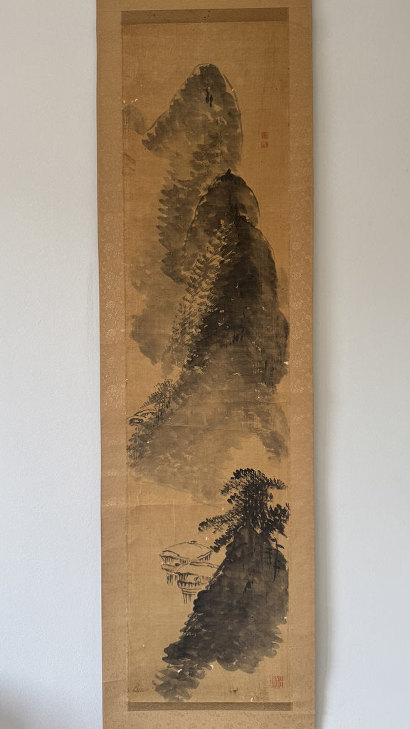 Vintage Japanese Sansui Landscape Scroll Mi Fu Style Mountain Painting