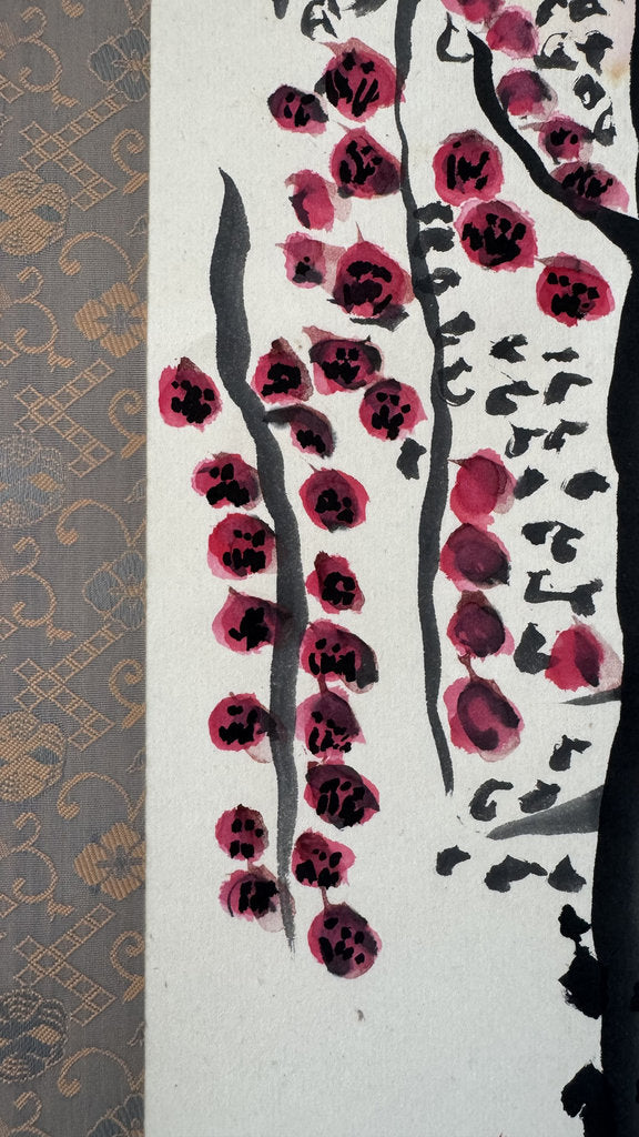 Vintage Japanese Kobai Red Plum Blossom Zenga Scroll Painting