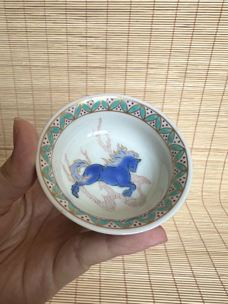 Kutani Kitayama Sake Cup Pair — Dragon & Fire Horse, Aka-e