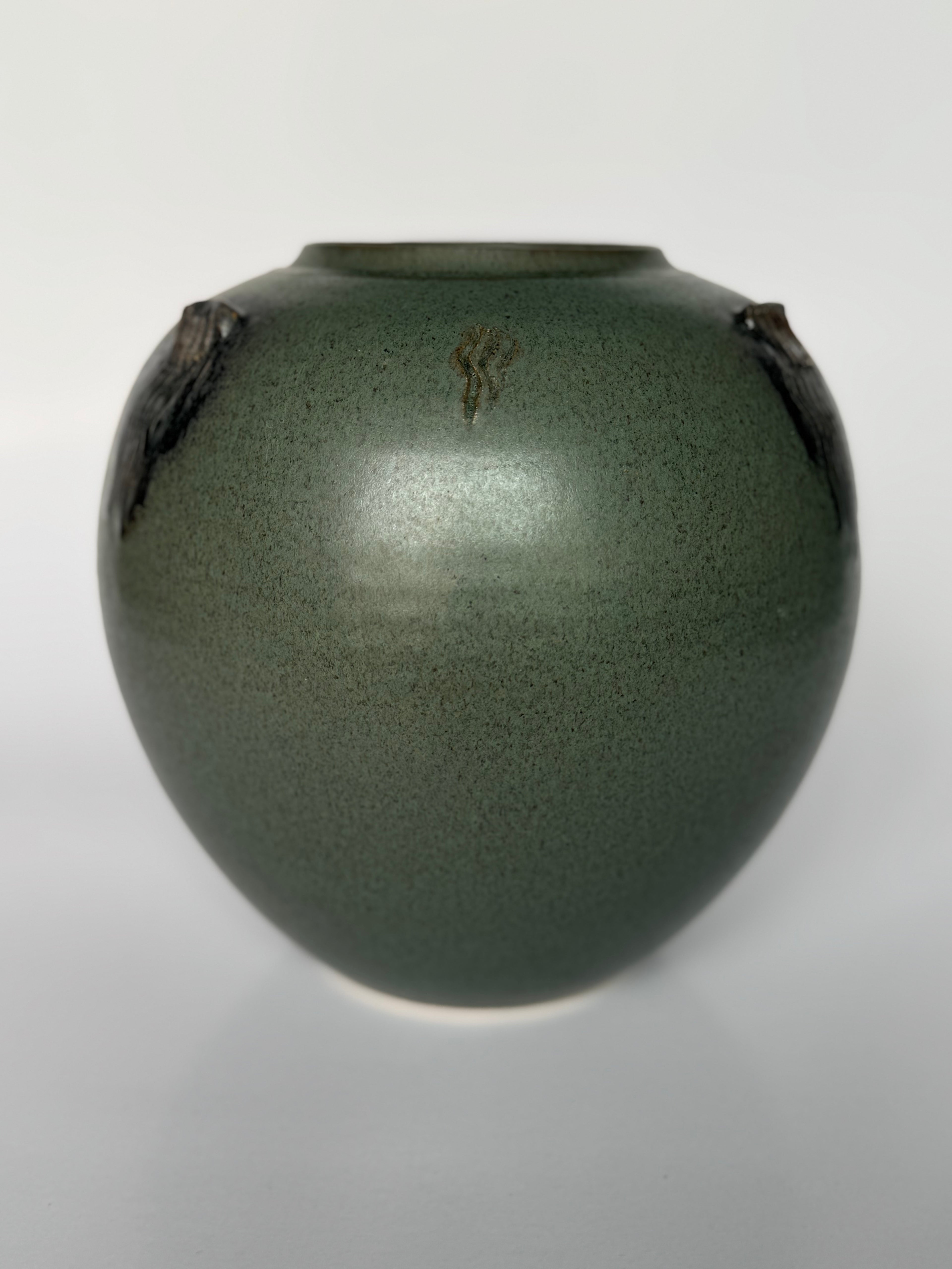 Small Green Ceramic Vase – Handmade Artistic Pottery with Freeform Brushwork