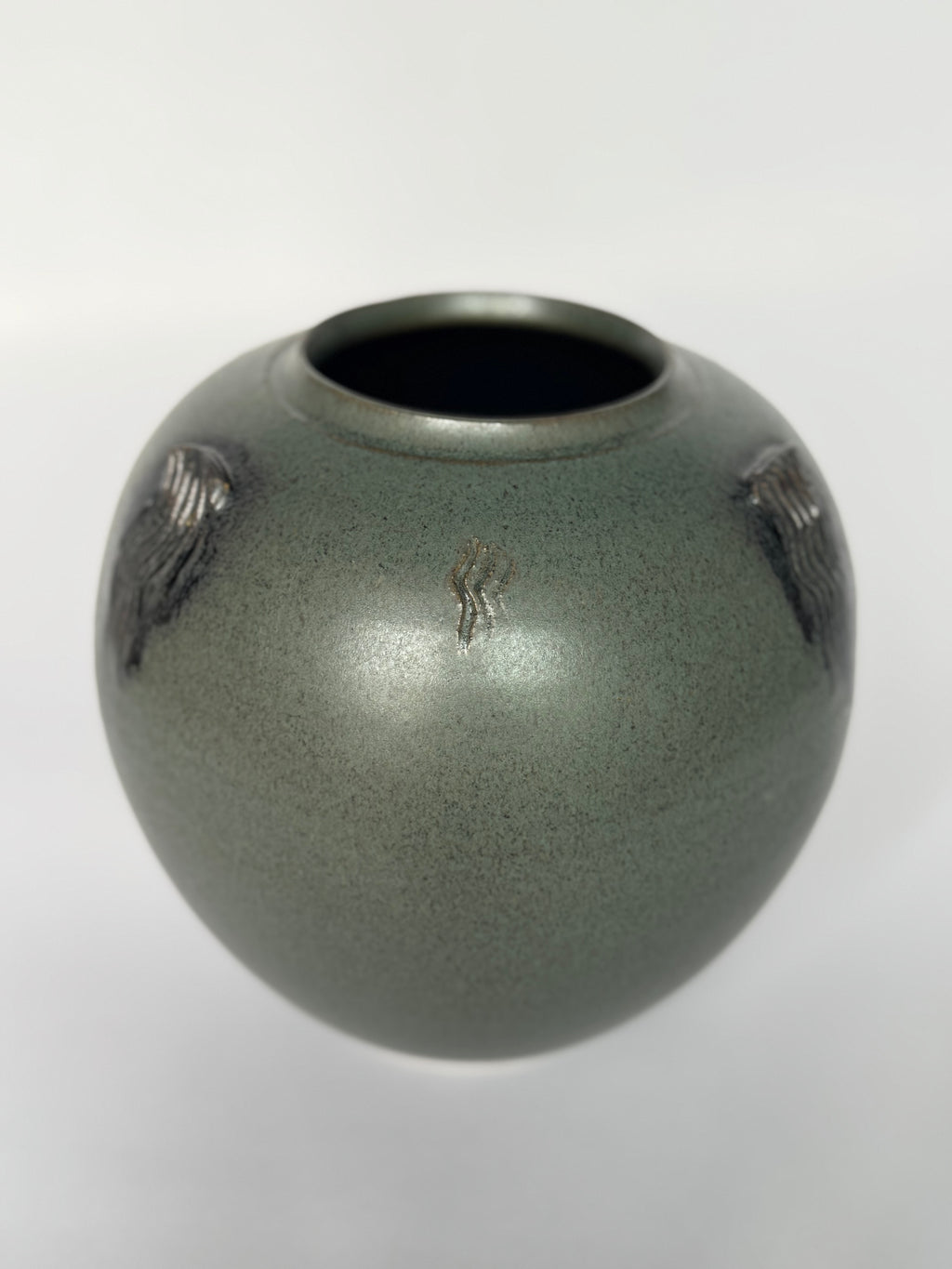 Small Green Ceramic Vase – Handmade Artistic Pottery with Freeform Brushwork