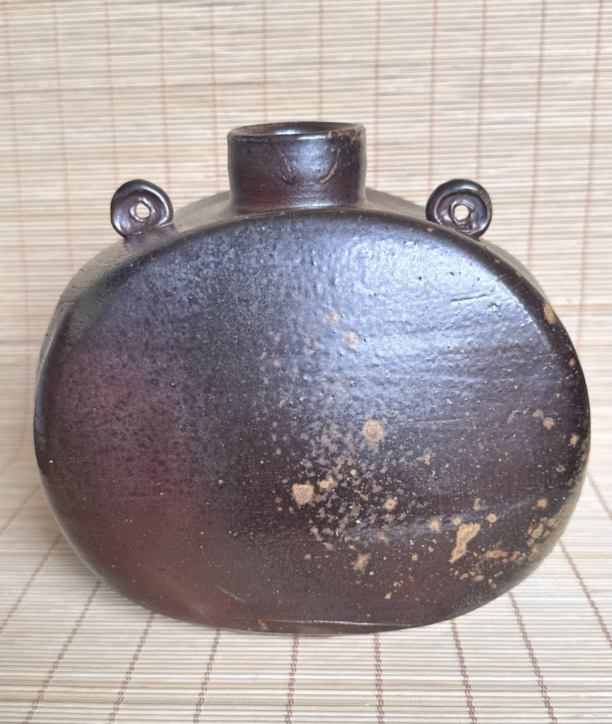 Vintage Japanese Bizen Ware Flask Vase, Inomata Masaaki, Signed Stoneware