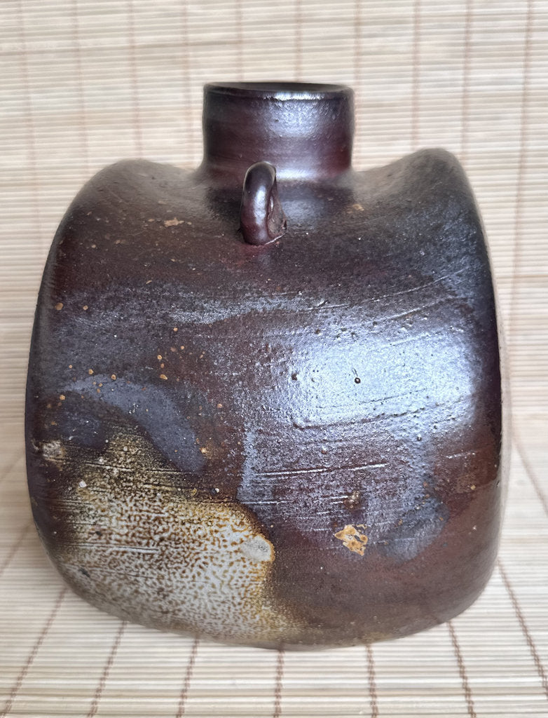 Vintage Japanese Bizen Ware Flask Vase, Inomata Masaaki, Signed Stoneware