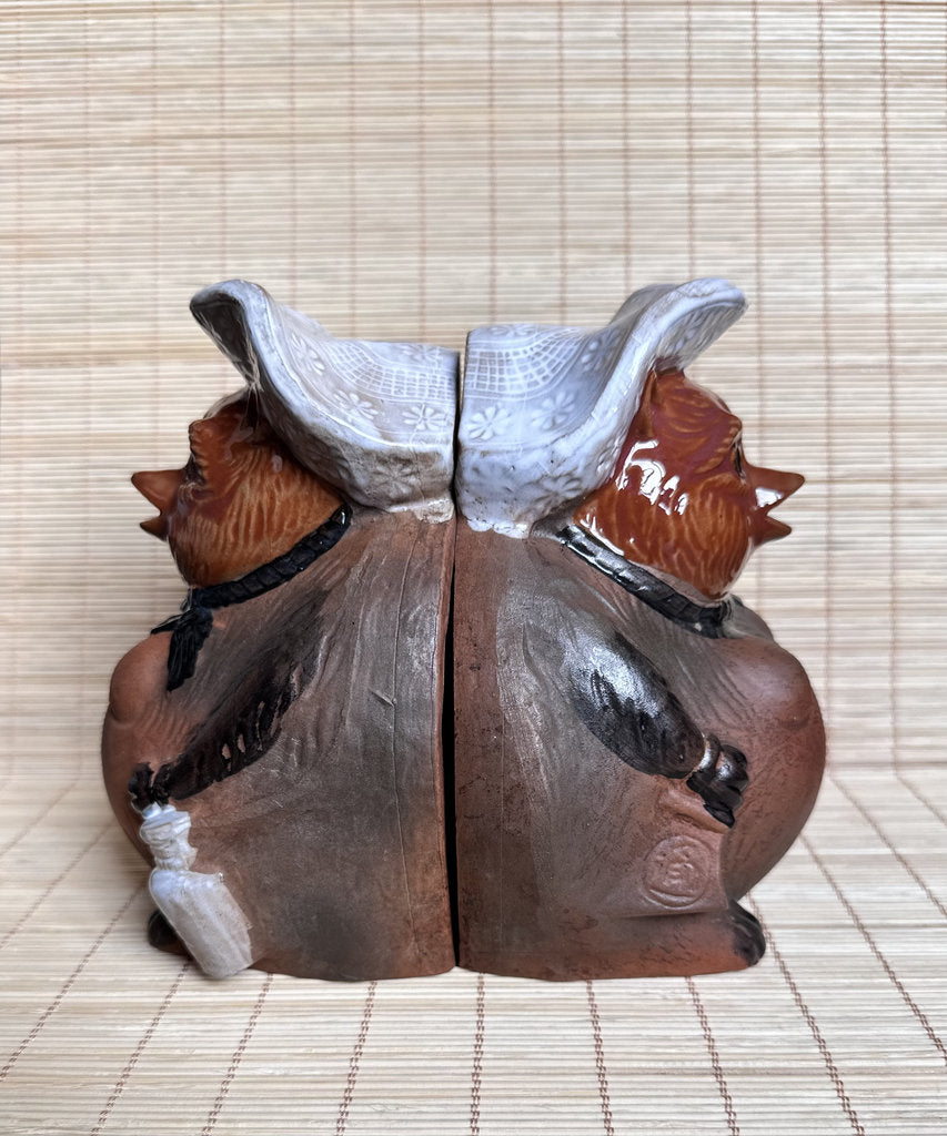 Vintage Shigaraki Tanuki Pair, Japanese Lucky Raccoon Dog Statues, Fortune Shop Decor, Folk Pottery, Showa Era