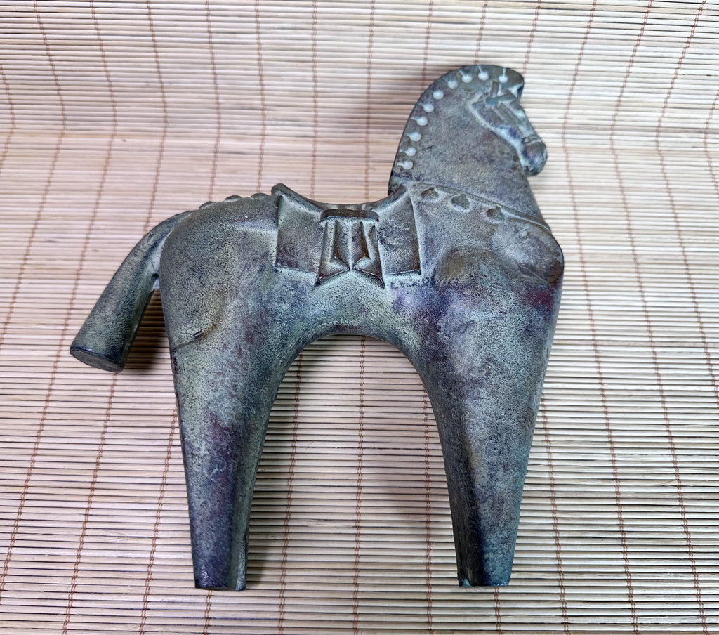 Vintage Japanese Bronze Haniwa Horse Statue, Kofun Era Style, Ancient Motif