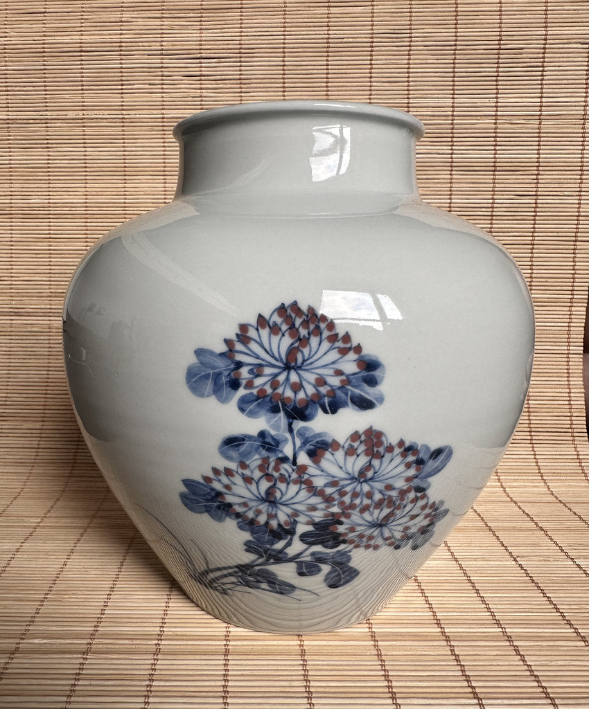 Vintage Japanese Blue and White Porcelain Vase, Four Gentlemen Motif
