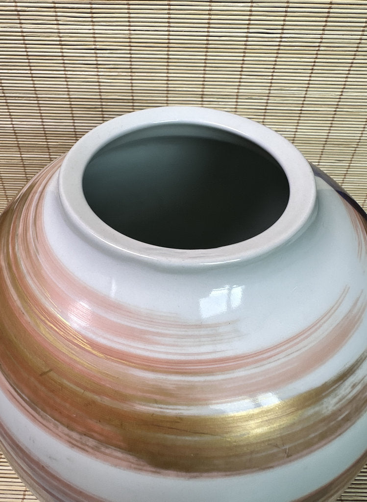 Vintage Japanese Porcelain Vase, Abstract Blue Hydrangea Brushwork, Gold Accent