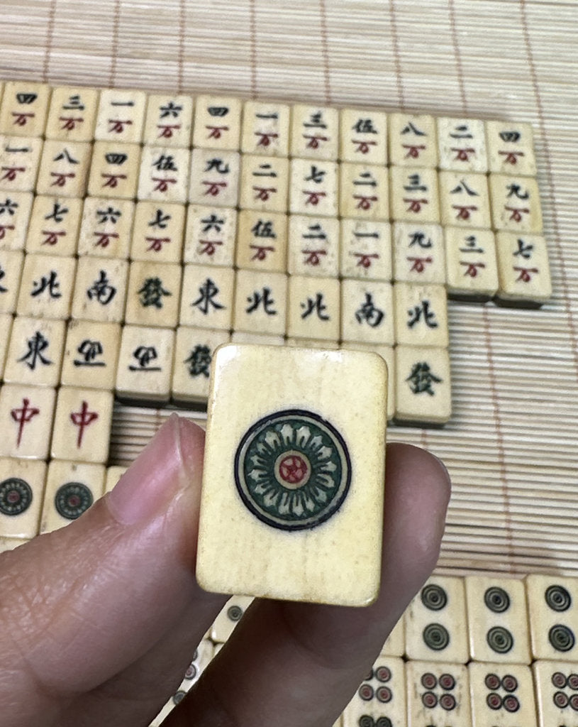 Vintage Japanese Mahjong Set, Hand-Carved Bone Tiles, Display Collectible