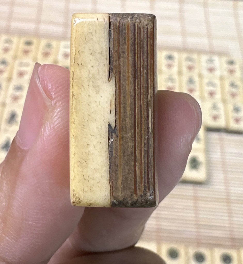 Vintage Japanese Mahjong Set, Hand-Carved Bone Tiles, Display Collectible
