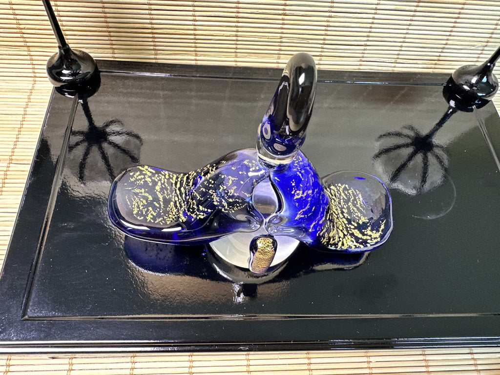 Pair of Japanese Gold Fleck Art Glass Bird Sculptures, King and Queen