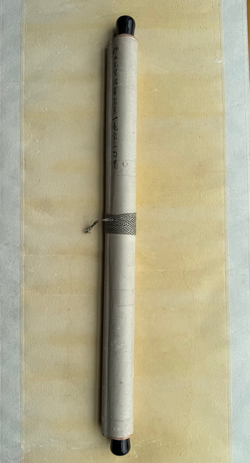 Japanese Kakemono Enso Circle Painting with Village Scene – Zen Folk Art Scroll