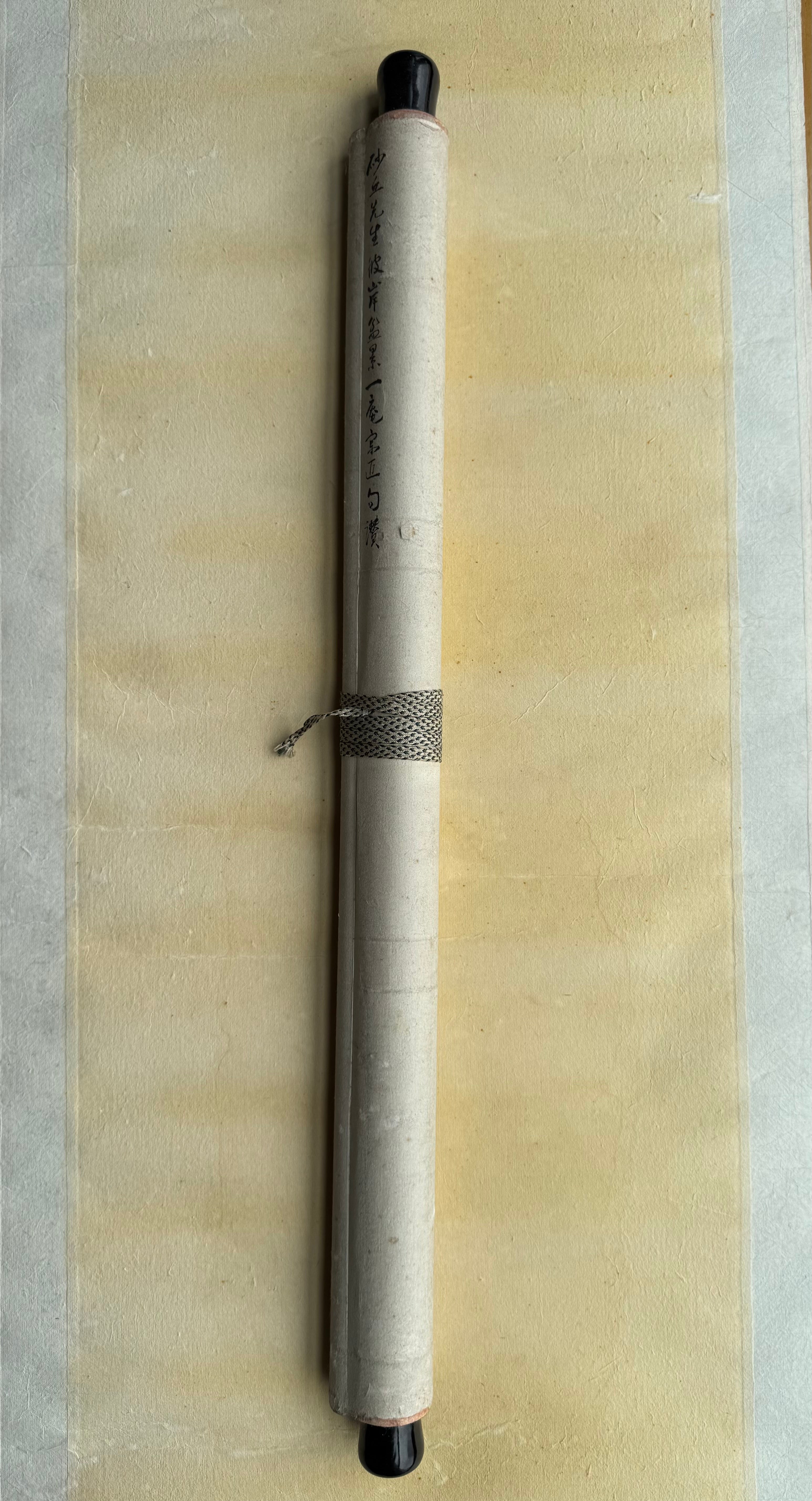 Japanese Kakemono Enso Circle Painting with Village Scene – Zen Folk Art Scroll