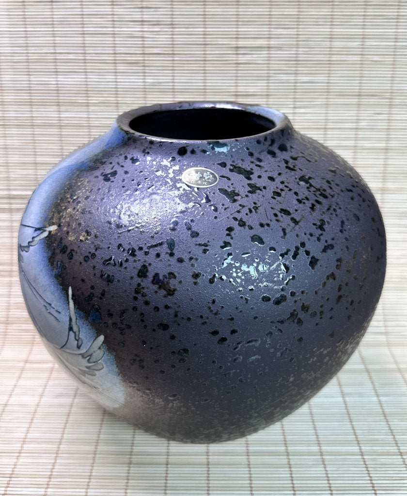 Vintage Shigaraki Ware Vase, Ash-Glazed with Hand-Painted Pampas Grass