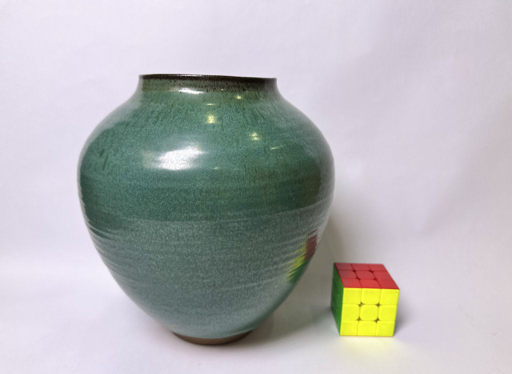 Vintage Japanese Studio Vase, Deep Blue-Teal Flowing Glaze, Signed