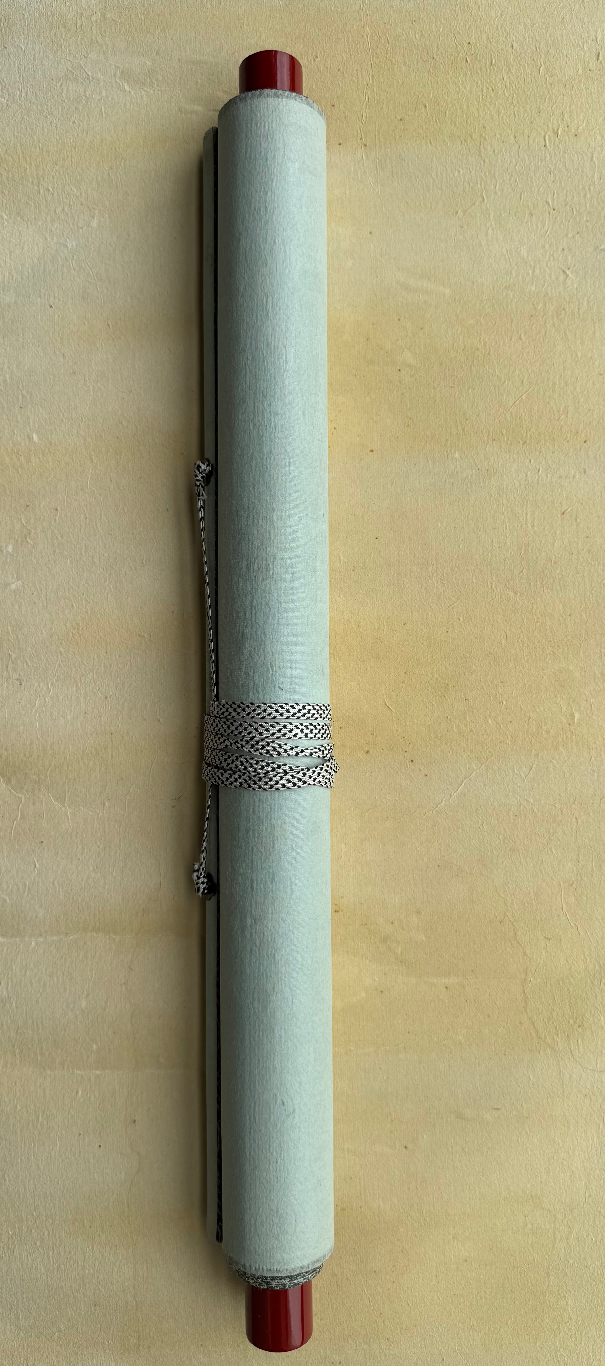 Vintage Japanese Calligraphy Kakemono Scroll with Mirror Cabinet Illustration – Hand Painted Ink on Paper