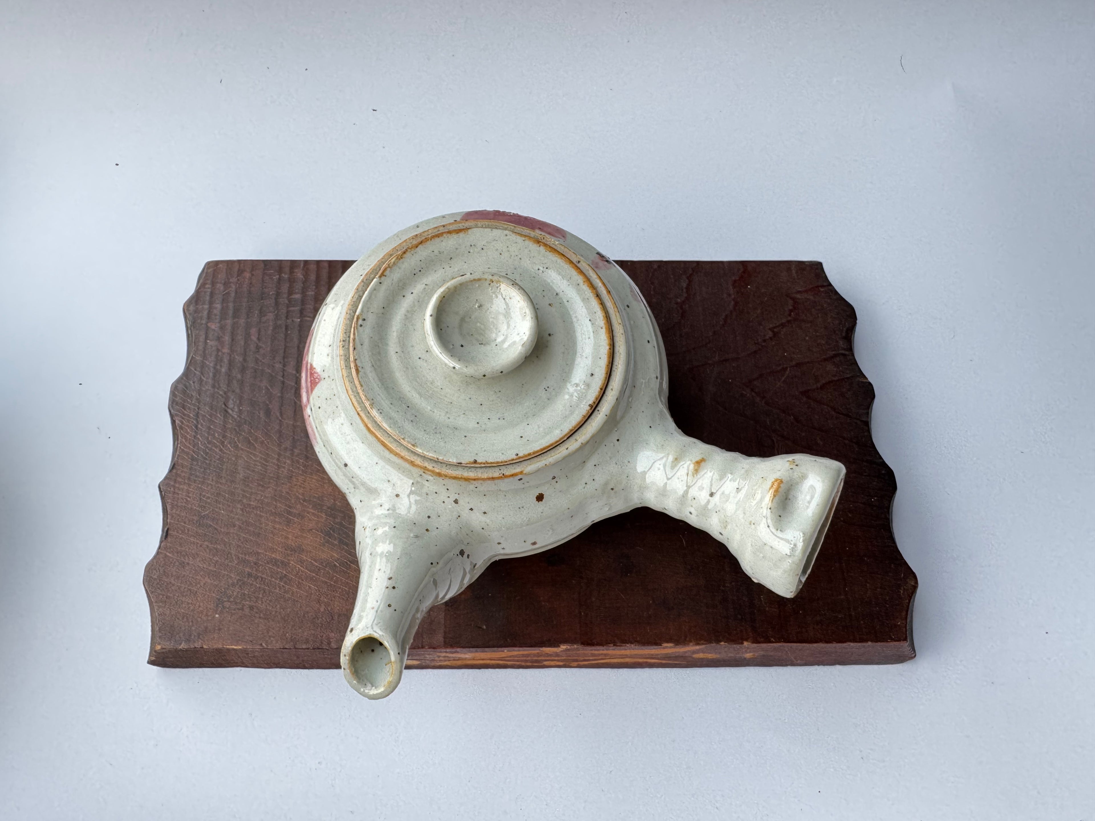 Vintage Japanese Kyusu Teapot – Hand-Painted Floral Motif, Opaque White Glaze, Rustic Ceramic