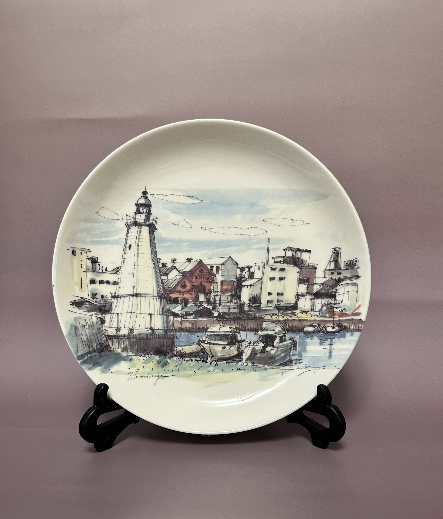 “Sakai Factory Panorama Plate – Hand-Painted Japanese Ceramic Art (1993)”