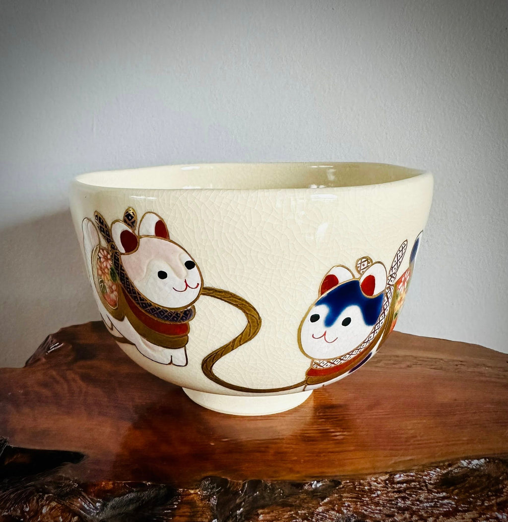 Kyo Chawan Inu Hariko – Handcrafted Japanese Lucky Tea Bowl, Wabi-Sabi Ceramic Art