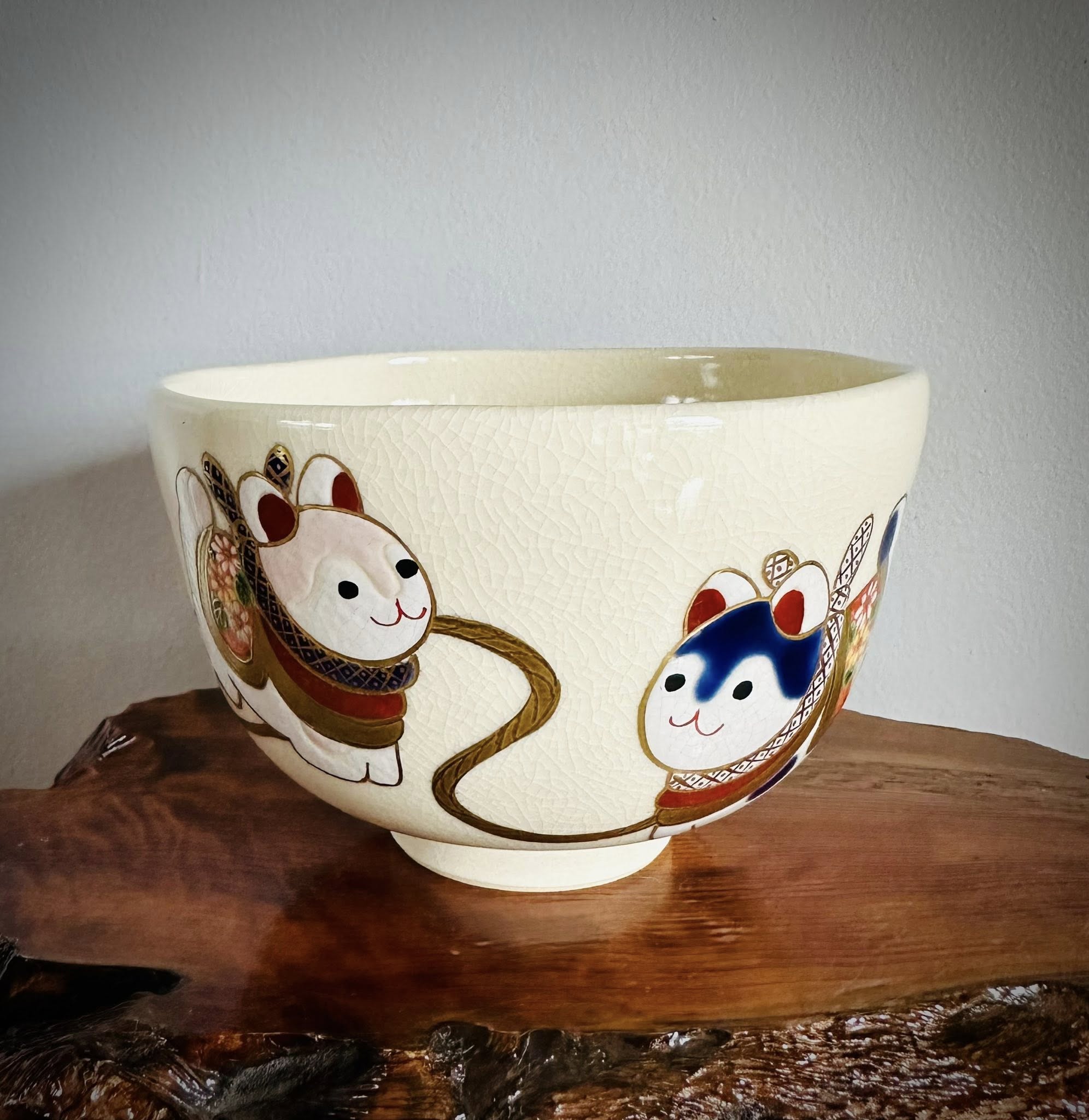 Kyo Chawan Inu Hariko – Handcrafted Japanese Lucky Tea Bowl, Wabi-Sabi Ceramic Art