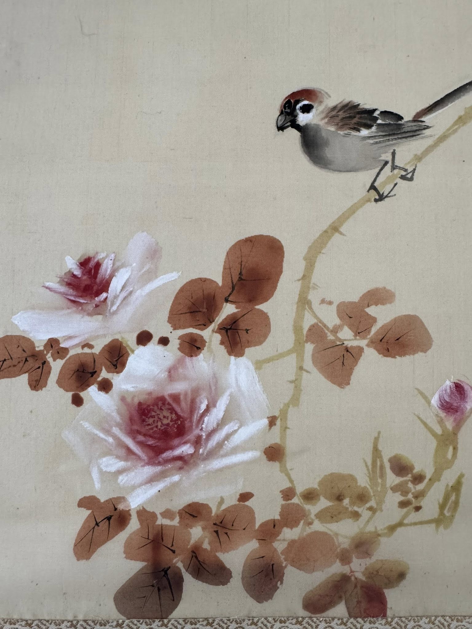 Japanese Kakemono Scroll | Bird & Peony Painting | Hand-Painted Symbol of Grace