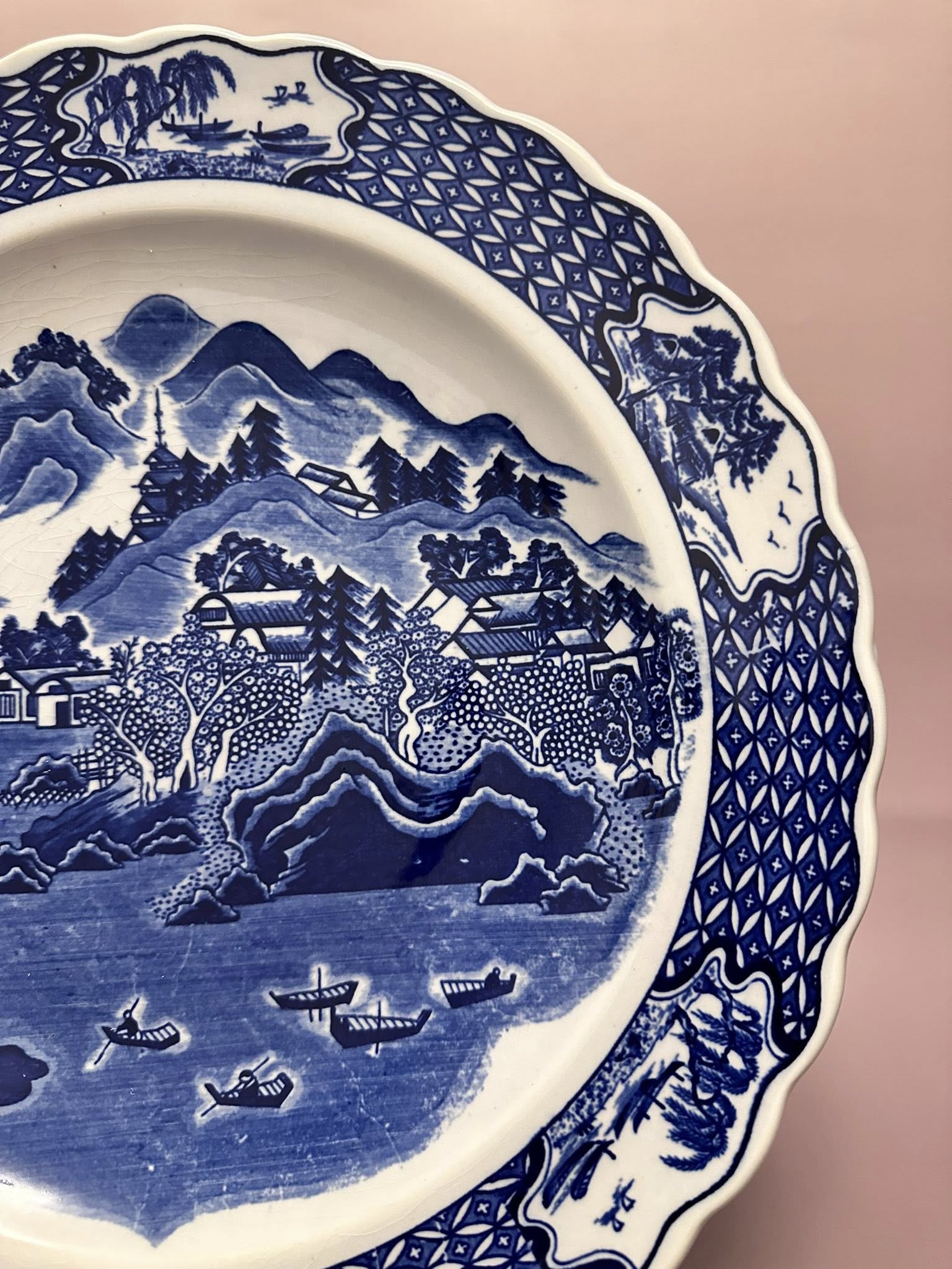Arita Blue Glaze Scenic Plate – Hand-Painted Japanese Ceramic Art