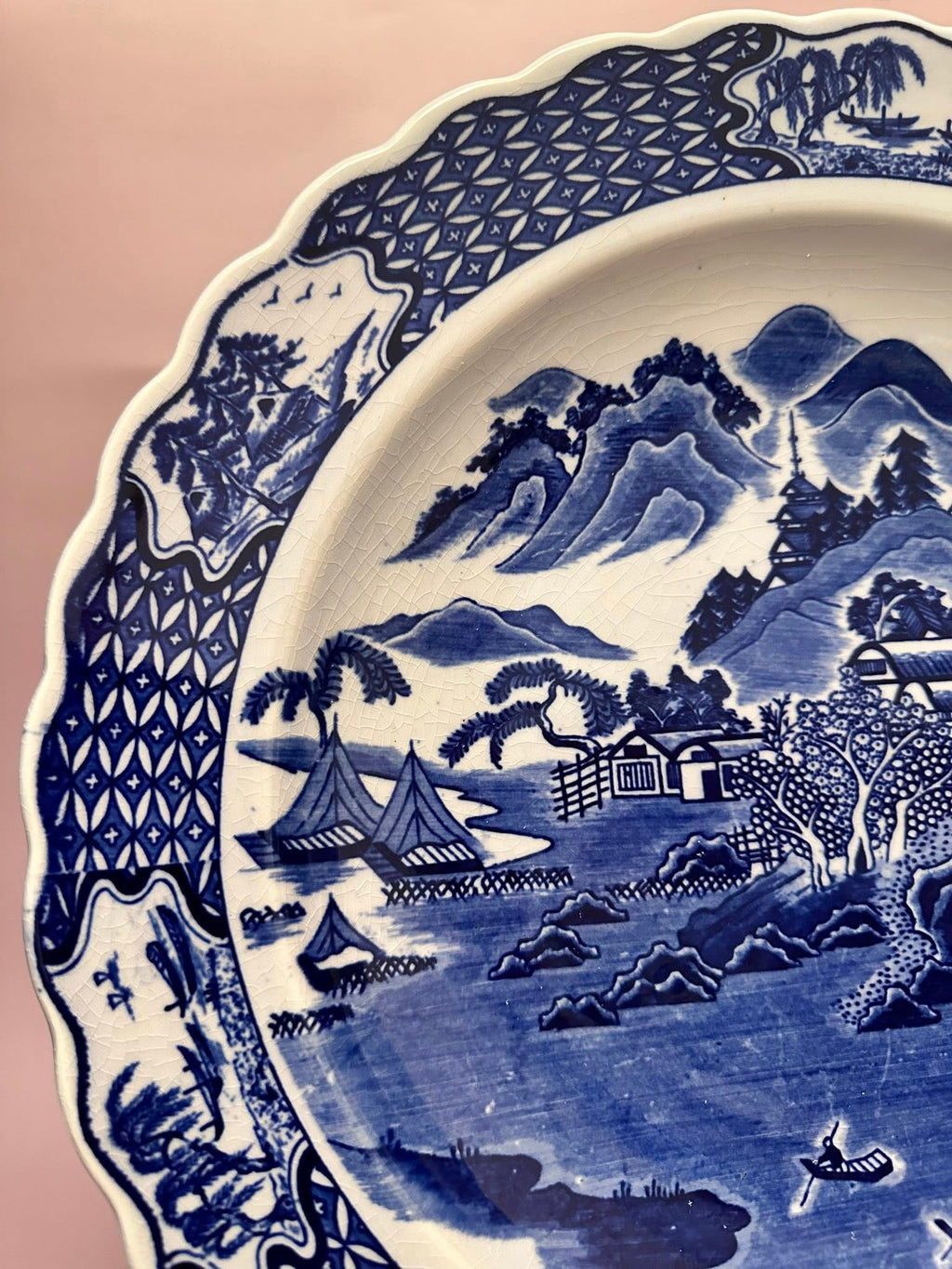 Arita Blue Glaze Scenic Plate – Hand-Painted Japanese Ceramic Art