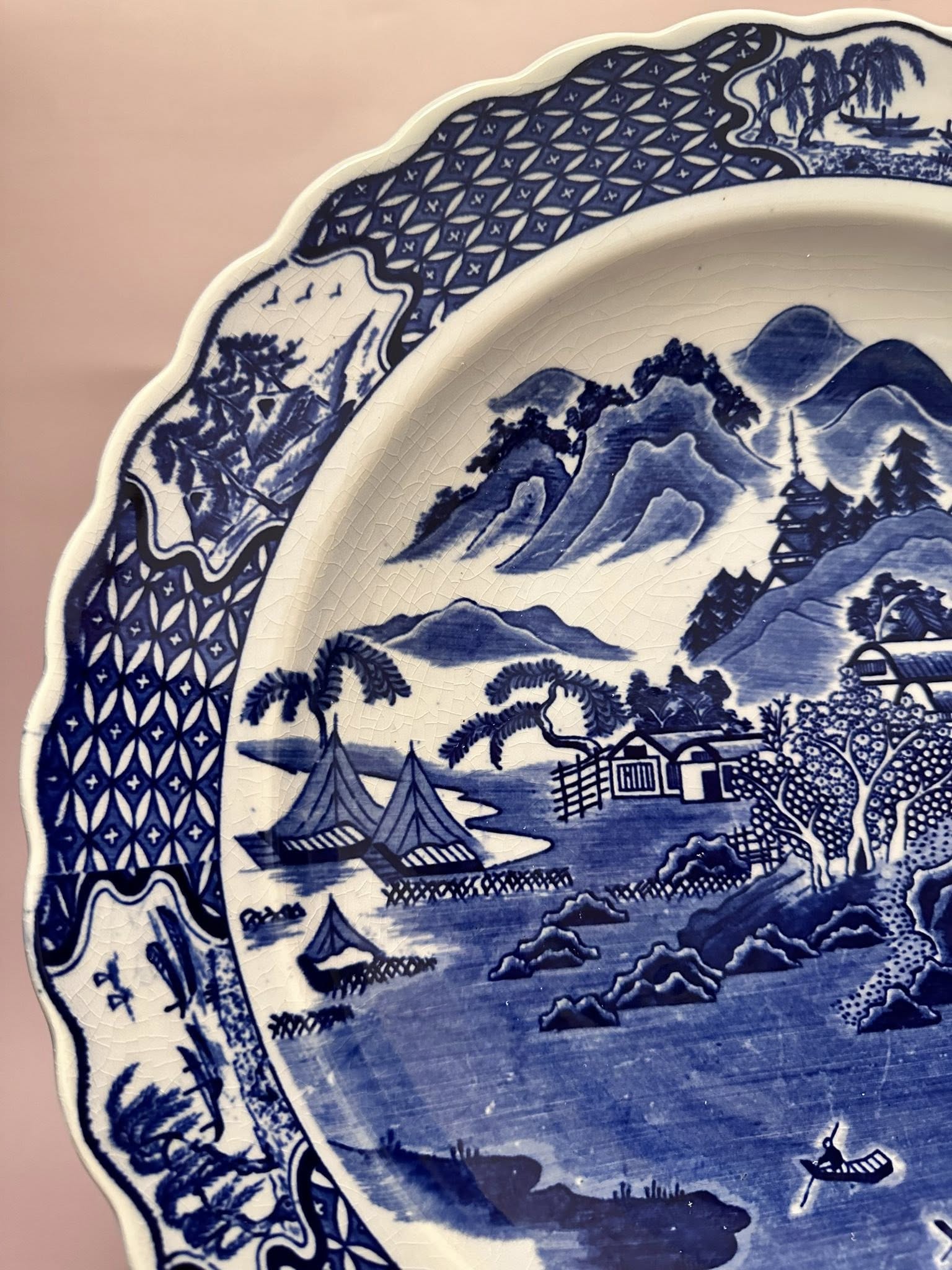 Arita Blue Glaze Scenic Plate – Hand-Painted Japanese Ceramic Art