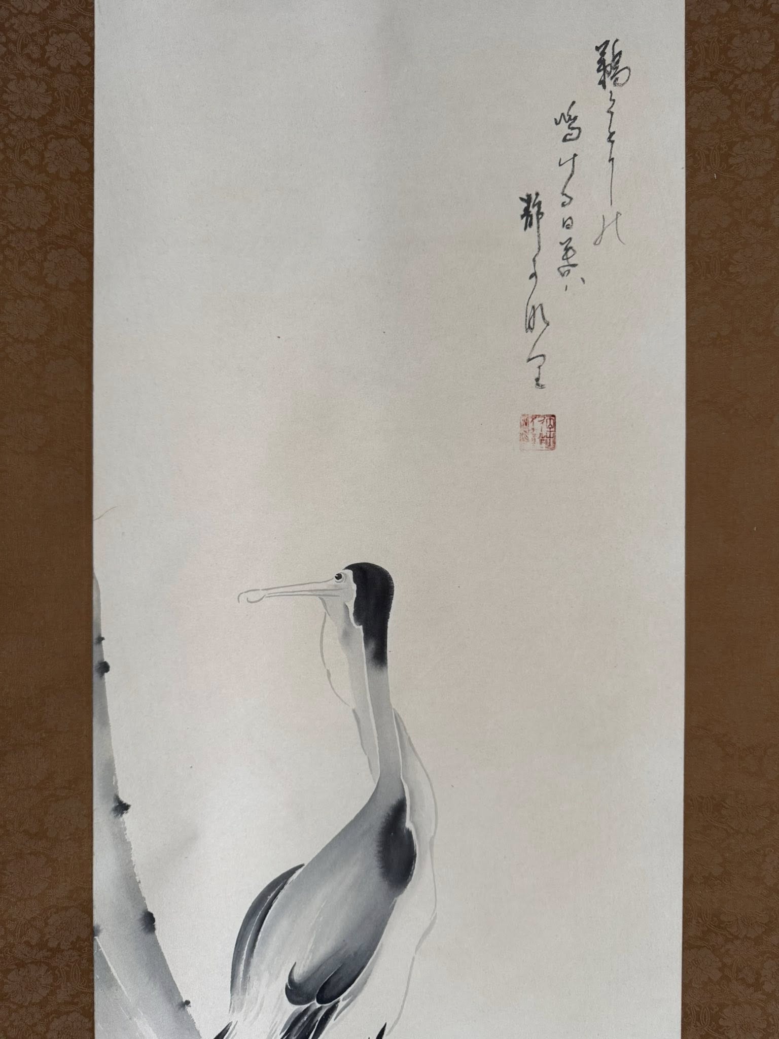 Japanese Heron Scroll Painting - Hand-Painted Kakemono of Serenity & Grace