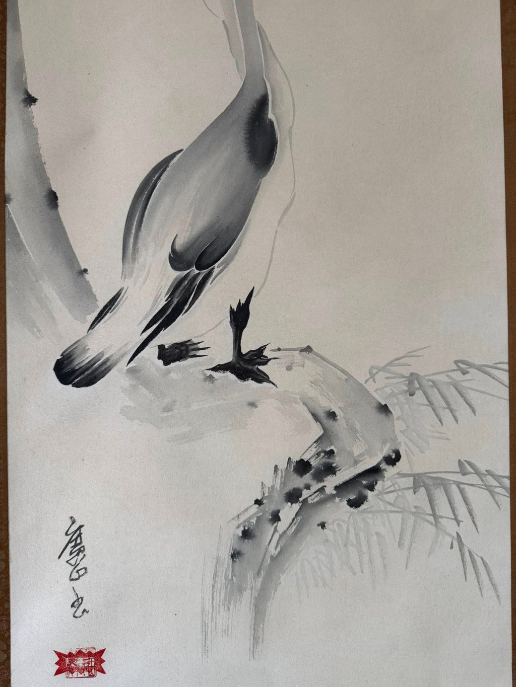 Japanese Heron Scroll Painting - Hand-Painted Kakemono of Serenity & Grace
