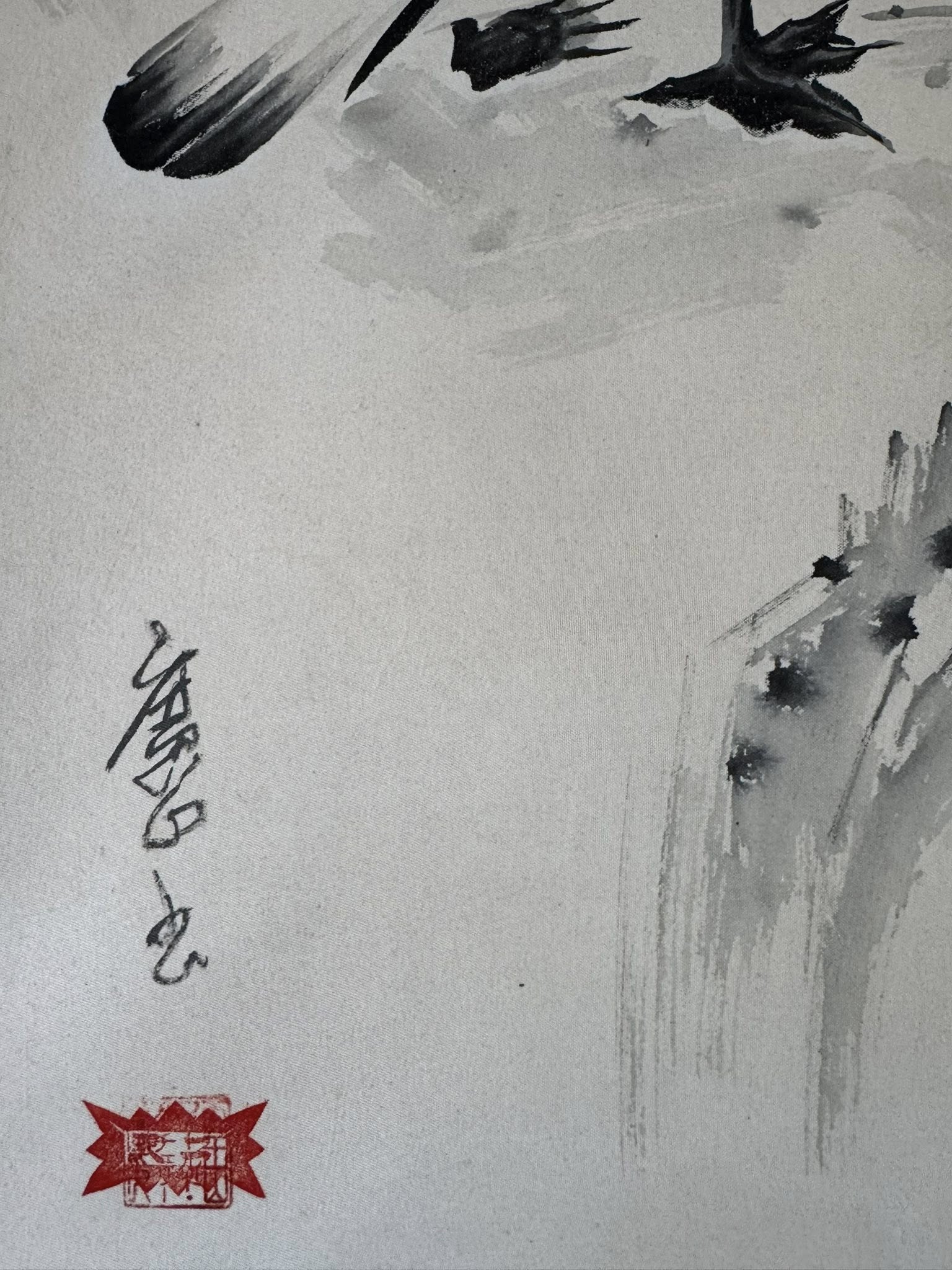 Japanese Heron Scroll Painting - Hand-Painted Kakemono of Serenity & Grace