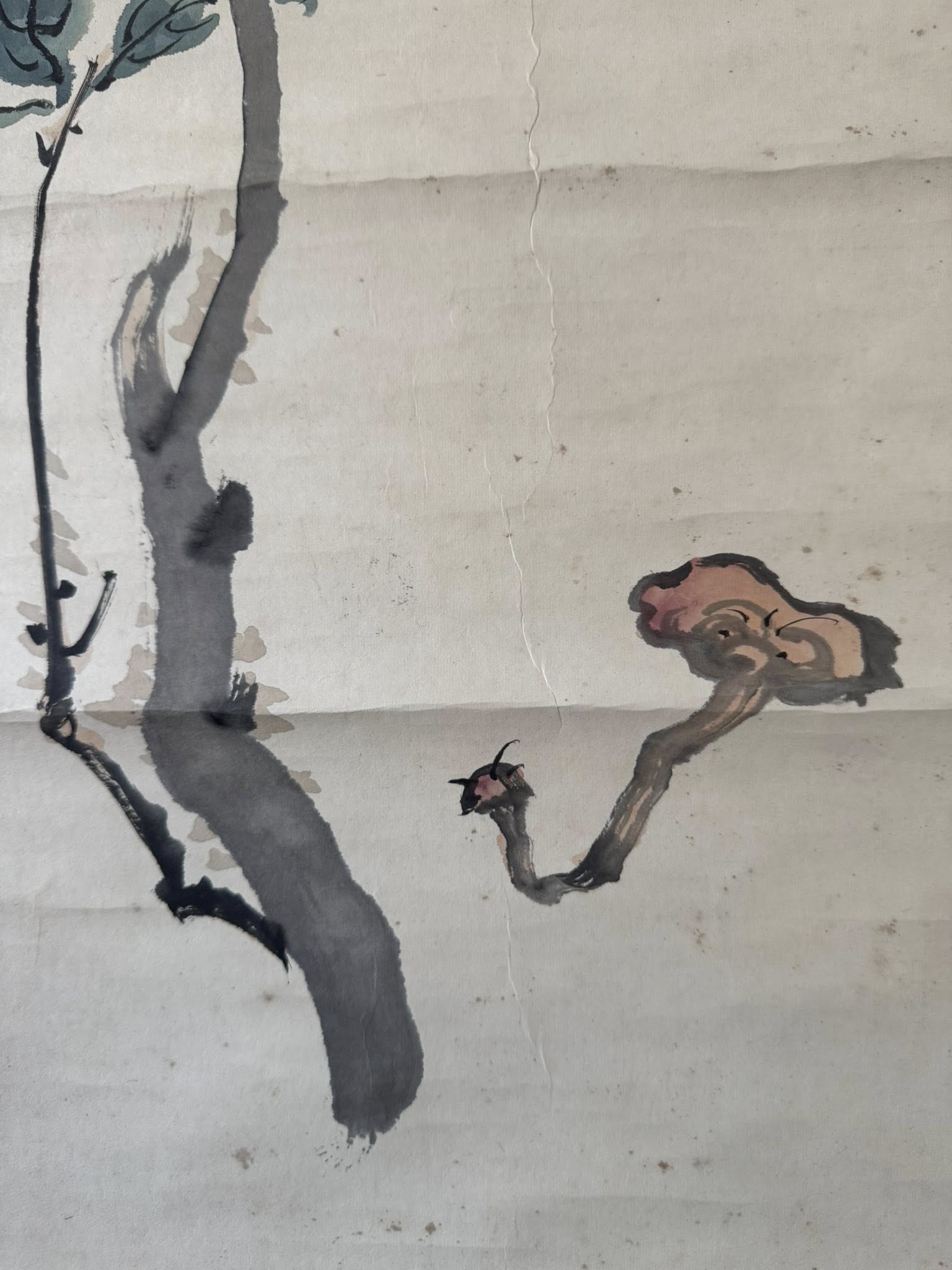 Vintage Japanese Hand-Painted Scroll | Peaches & Reishi Mushroom Kakemono