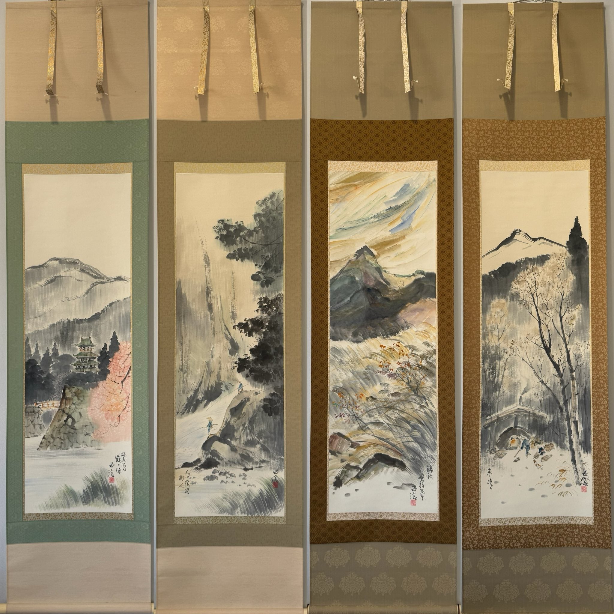 The Four Seasons Scroll Set – “Shun-Ka-Shu-Tō” by Kobayashi Gorō | Japanese Kakemono Art (1992 Certified)