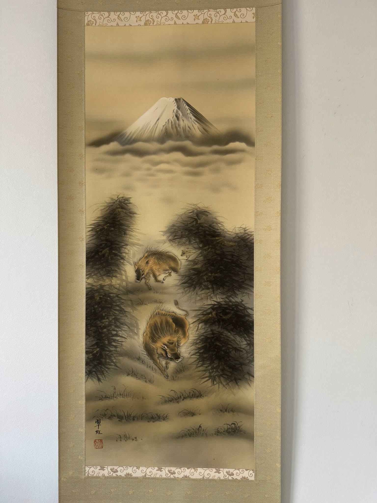 Traditional Japanese scroll with Mount Fuji