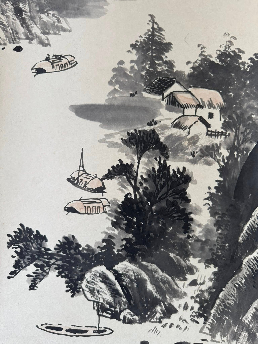 Japanese Ink Landscape Scroll - Hand-Painted Sumi-e Kakemono “Whispers of the Mountain Mist”