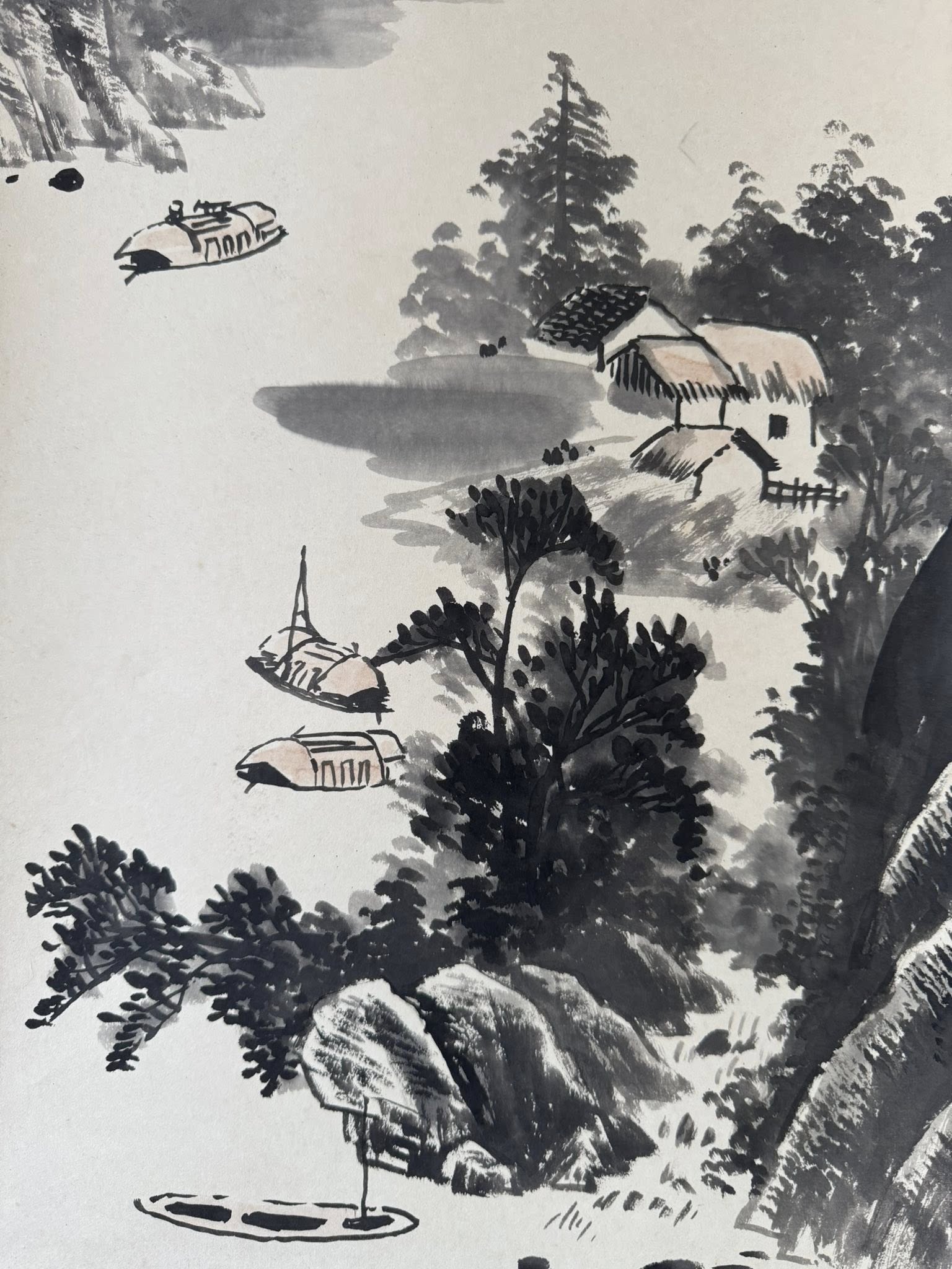 Japanese Ink Landscape Scroll - Hand-Painted Sumi-e Kakemono “Whispers of the Mountain Mist”