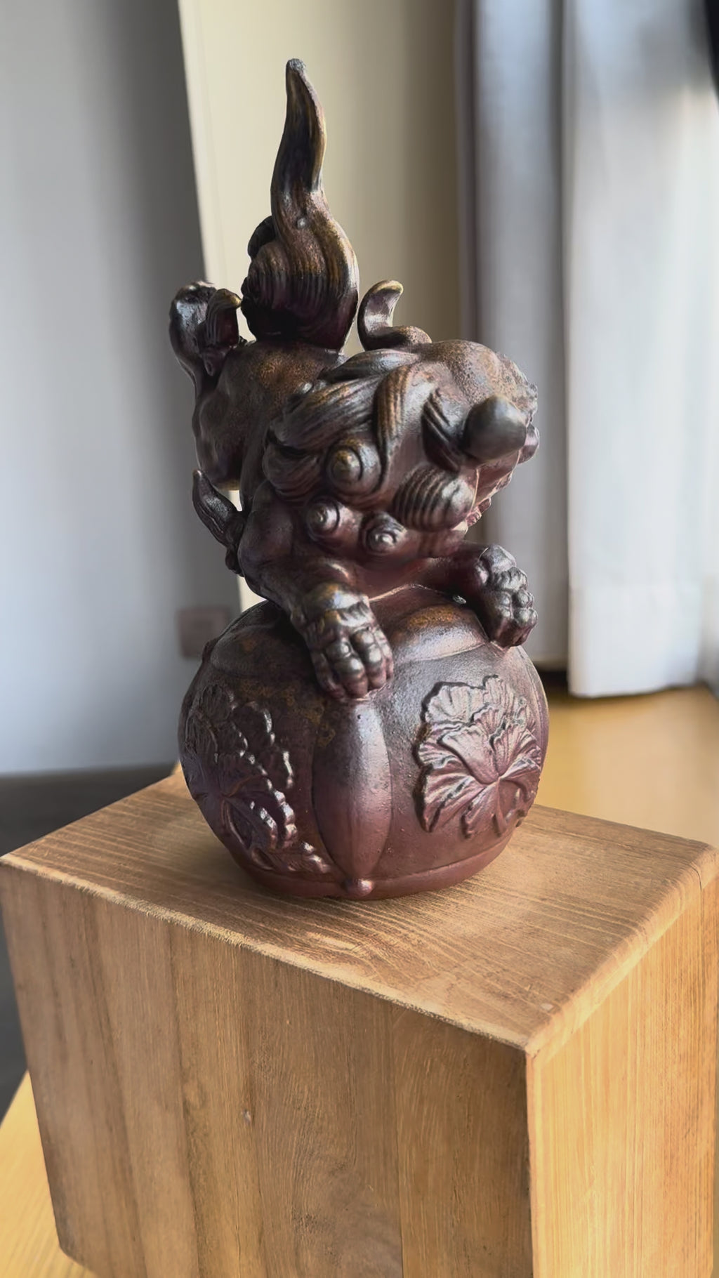 Bizen Shishi Lion Sculpture - Handmade Japanese Guardian Figurine in the Style of Kimura