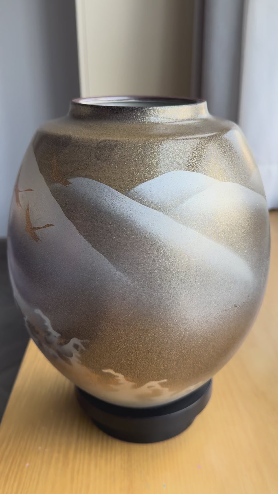 Vintage Kutani Vase with Flying Cranes & Clouds