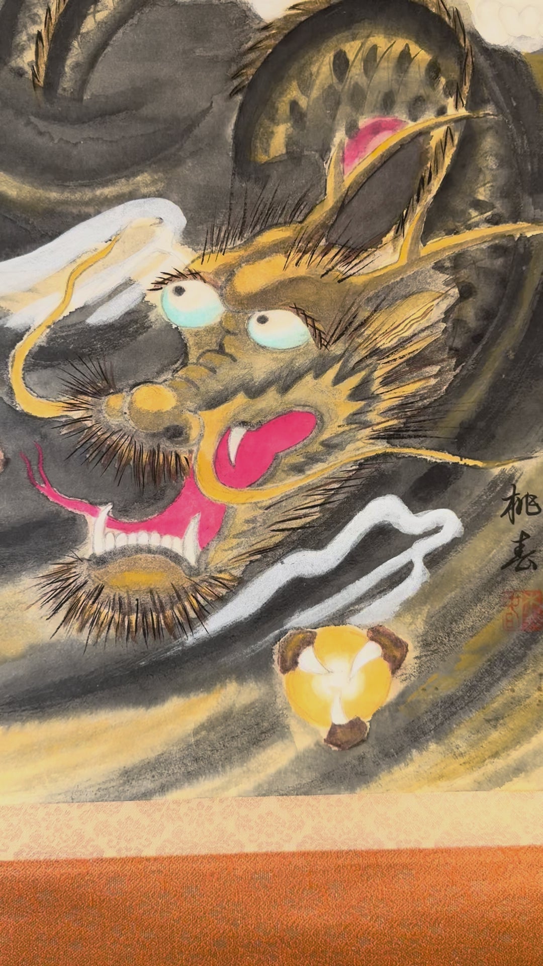 Japanese Kannon Riding Dragon Kakemono •Buddhist Scroll