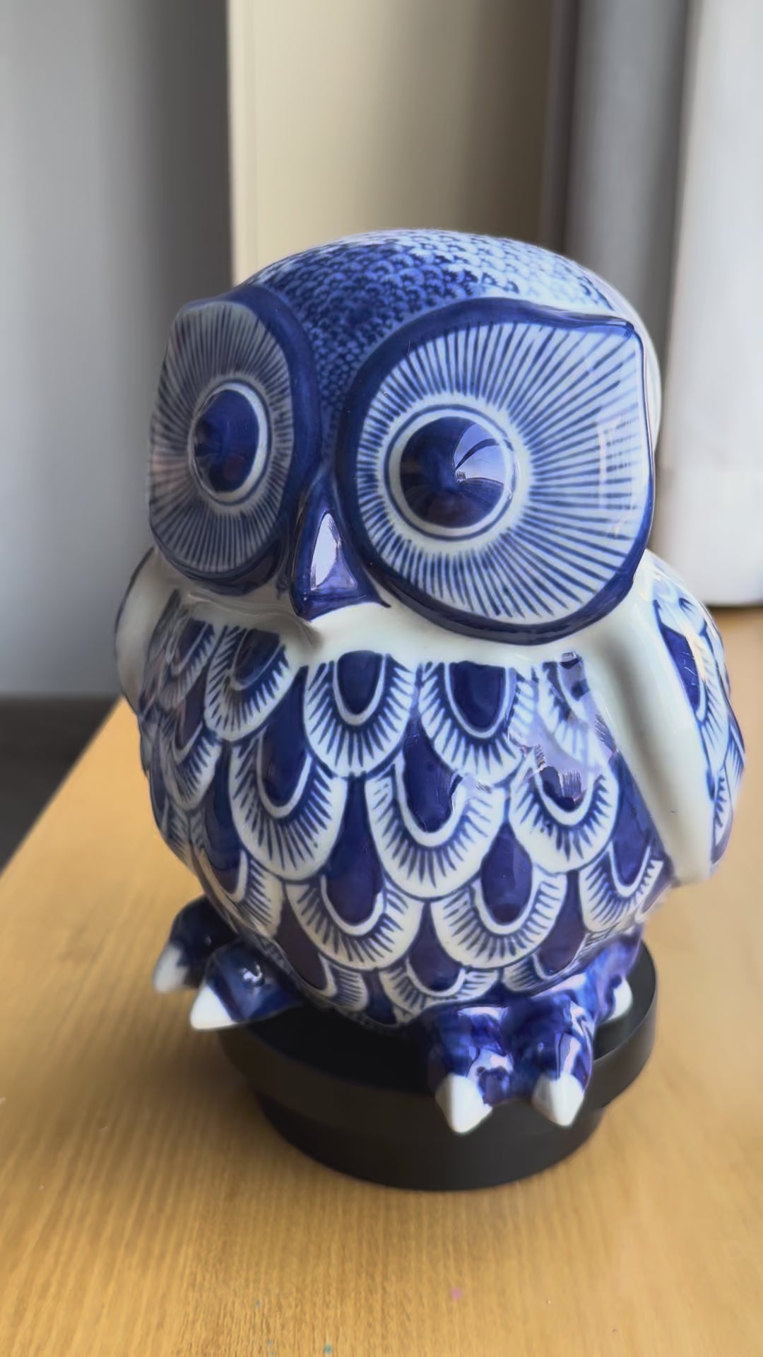 Japanese Blue & White Ceramic Owl Figurine “Fukurou” | Handcrafted Porcelain Art by Chikoyaki