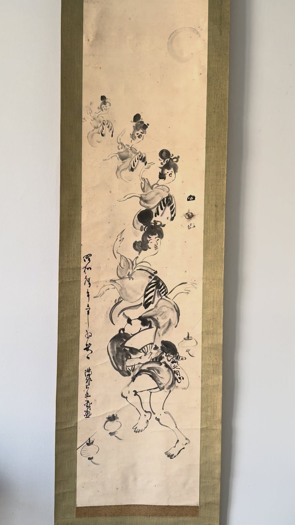 Japanese Folk Dance Hanging Scroll 1968 – “Nanten Odori” Showa Era Kakemono