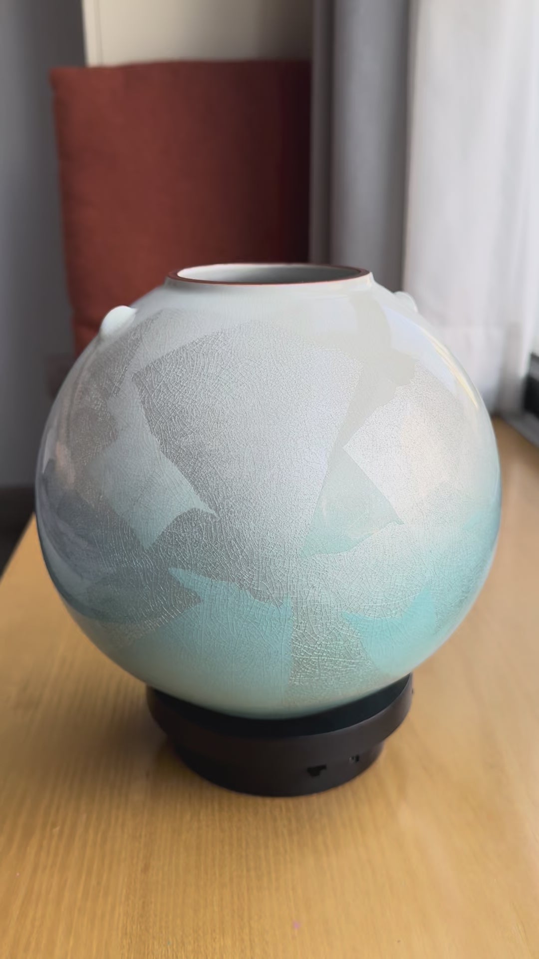 Kutani Celadon Blue Vase - Soft Sky-Blue Glaze with Crackle Texture