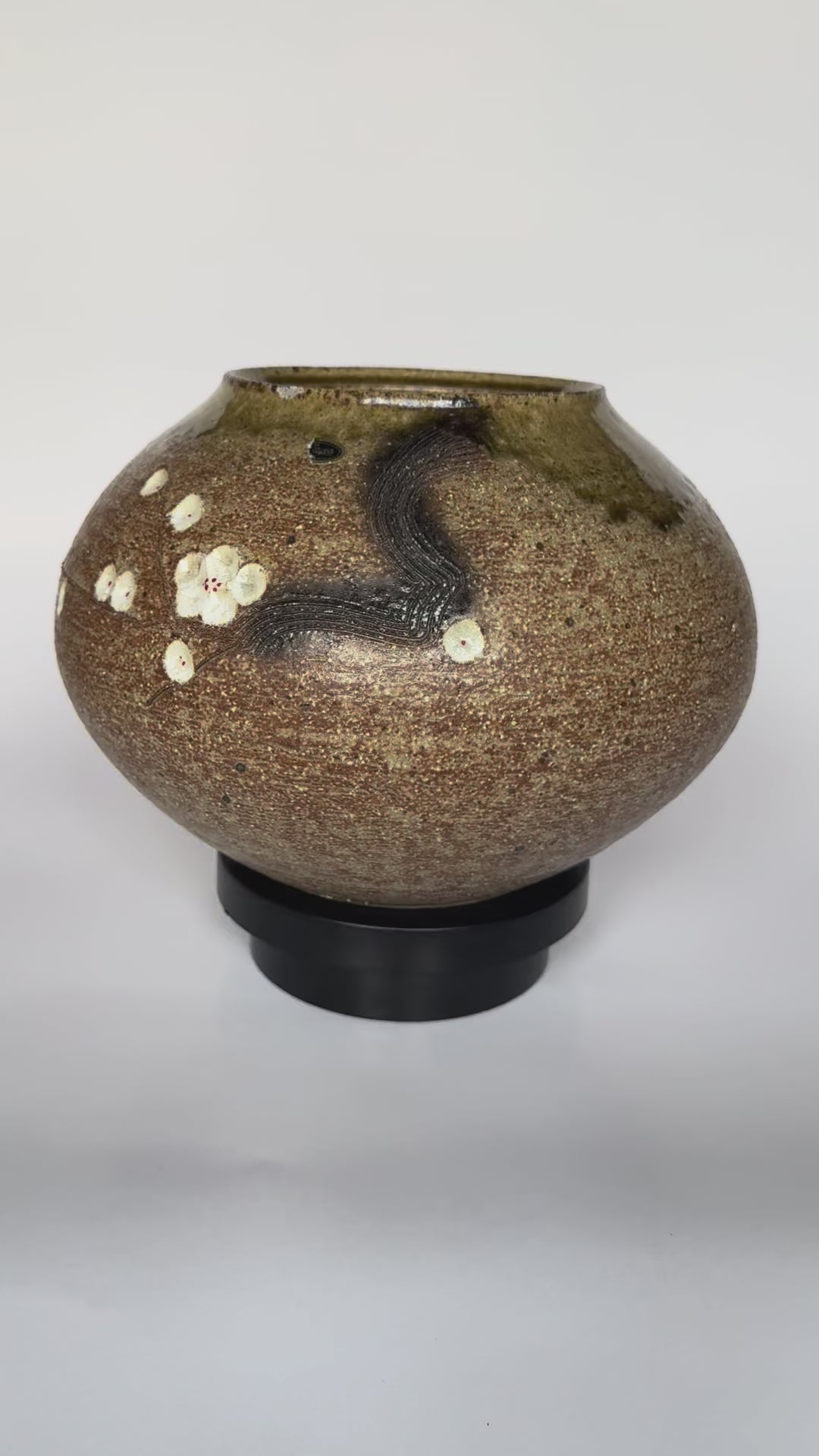 Japandi Rustic Brown Ceramic Vase – Handmade Stoneware with Simple Carved Floral Motif