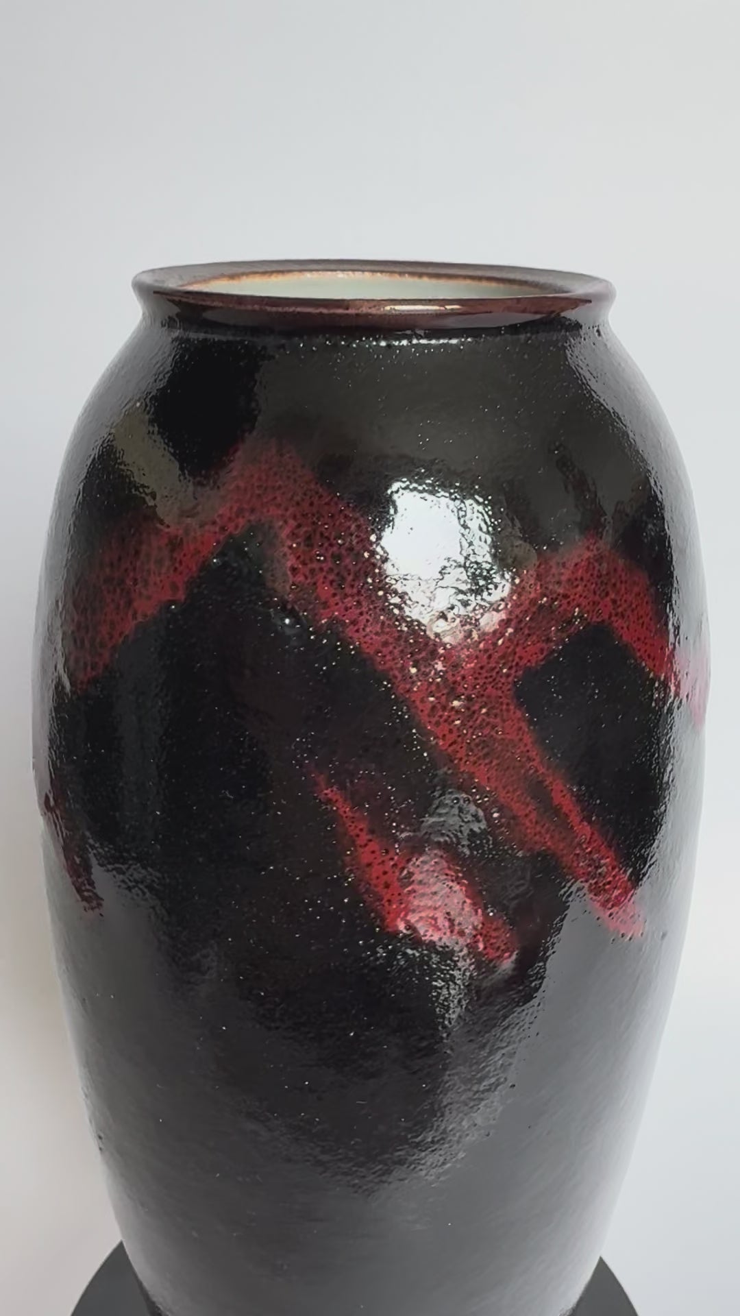 Handcrafted Black Glazed Mountain Vase . Japanese Studio Pottery