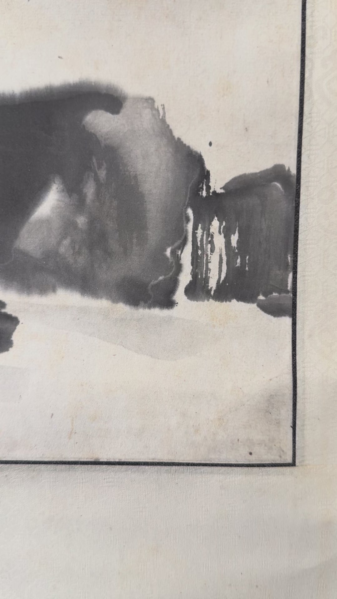 Vintage Japanese Ink Landscape Hanging Scroll – Mountain Scene with Poetic Inscription